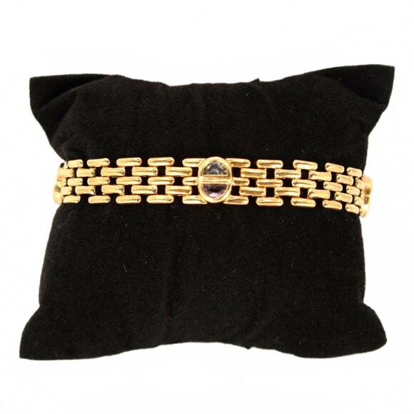 Vintage 14kt Yellow Gold Gemstone Bezel Set Panther Link Bracelet 7.25" - Picture 3 of 7